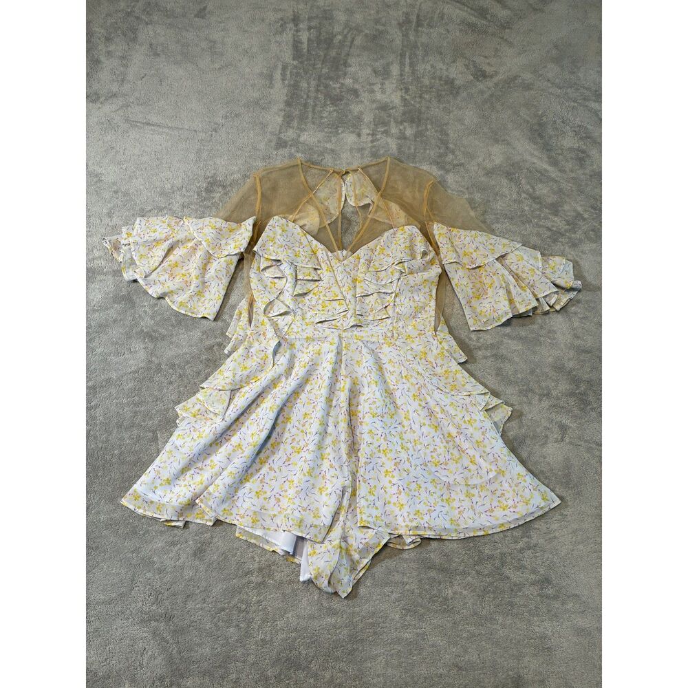 Acler Floral Ruffle Mesh Overlay Romper Size 6 Elegant Party Outfit